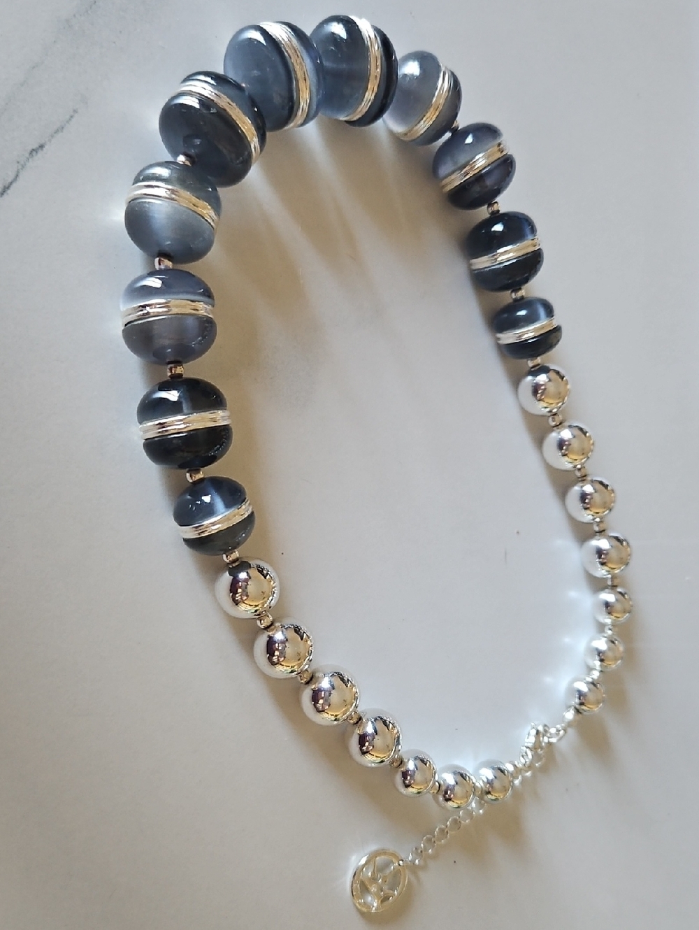 Trifari Silver and Gray Beaded Necklace